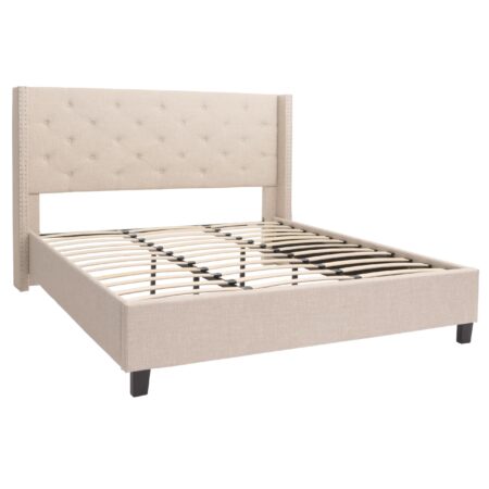 Polsterbett Doppelbett Bettgestell mit Lattenrost Massivholz 180x200cm creme-beige