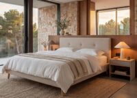Polsterbett Doppelbett Bettgestell mit Lattenrost Massivholz 180x200cm creme-beige
