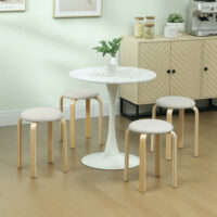 Polsterhocker 4er Set stapelbar mit Holzbeinen cremeweiss