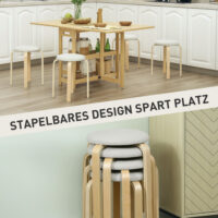 Polsterhocker 4er Set stapelbar mit Holzbeinen cremeweiss
