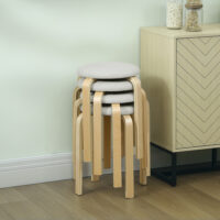 Polsterhocker 4er Set stapelbar mit Holzbeinen cremeweiss