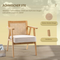 Polsterstuhl gepolstert mit Leinenoptik aus Holz cremeweiss