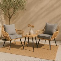 Poly-Rattan Garnitur Balkon-Set Sitzgruppe Beistelltisch dunkelgrau