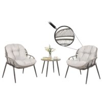 Poly-Rattan Garnitur Balkon-Set Sitzgruppe Beistelltisch grau Polster hellgrau