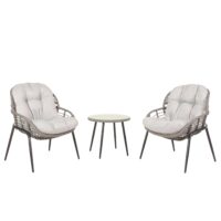 Poly-Rattan Garnitur Balkon-Set Sitzgruppe Beistelltisch grau Polster hellgrau