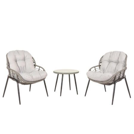 Poly-Rattan Garnitur Balkon-Set Sitzgruppe Beistelltisch grau Polster hellgrau