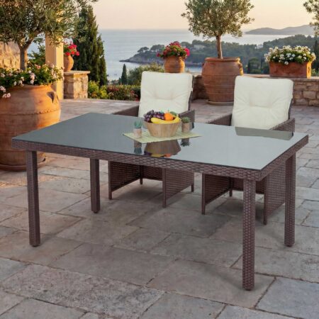 Poly-Rattan Gartentisch mit Glasplatte 160x90x74cm braun