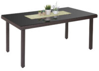 Poly-Rattan Gartentisch mit Glasplatte 160x90x74cm braun