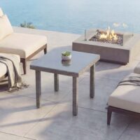 Poly-Rattan Gartentisch mit Glasplatte 80x80cm grau