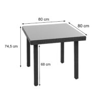 Poly-Rattan Gartentisch mit Glasplatte 80x80cm grau