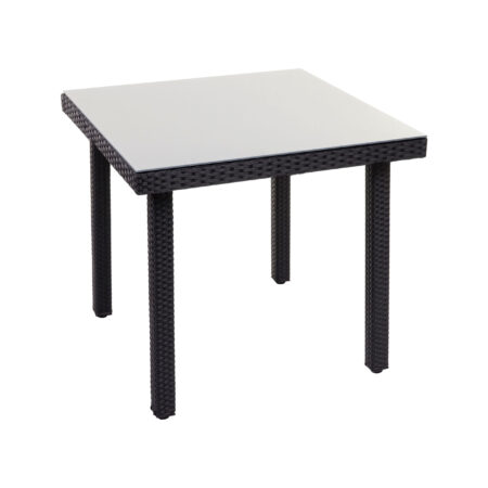 Poly-Rattan Gartentisch mit Glasplatte 80x80cm schwarz