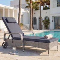 Poly-Rattan Sonnenliege Relaxliege Gartenliege Alu grau Kissen dunkelgrau