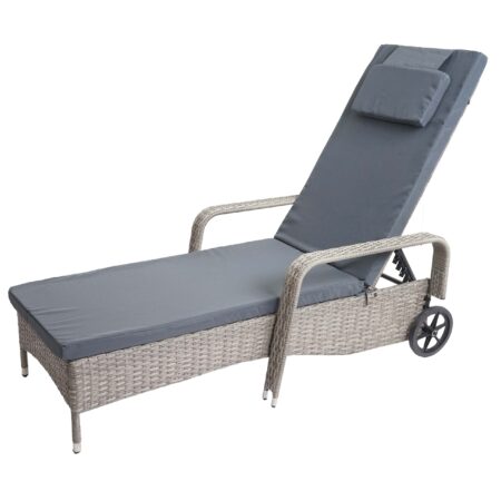 Poly-Rattan Sonnenliege Relaxliege Gartenliege Alu grau Kissen dunkelgrau