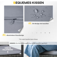 Graues gemütliches Polyrattan-Balkonset für zwei Personen, inklusive bequemer Kissen, perfekt für kleine Balkone.