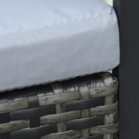 Graues gemütliches Polyrattan-Balkonset für zwei Personen, inklusive bequemer Kissen, perfekt für kleine Balkone.