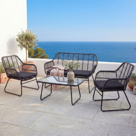 Polyrattan Garten Sitzgruppe Sofa Set ohne Dekokissen anthrazit