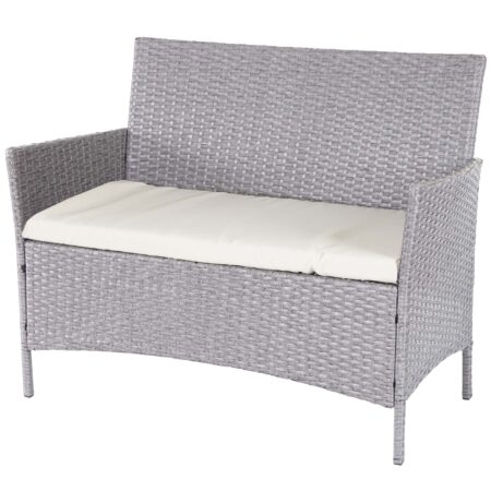 Poly-Rattan Gartenbank Kissen Outdoor Bank grau creme