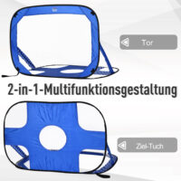 Blaues 2er-Set faltbarer Pop-Up Fussballtore, 123x80x80cm gross, ideal für spontane Spiele und einfaches Verstauen.