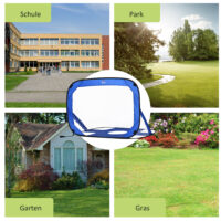 Blaues 2er-Set faltbarer Pop-Up Fussballtore, 123x80x80cm gross, ideal für spontane Spiele und einfaches Verstauen.