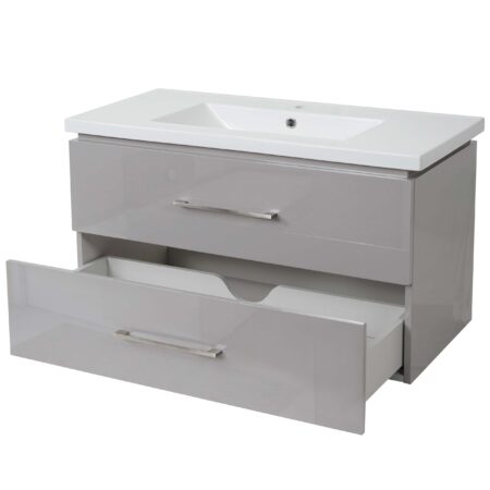 Premium Waschbecken mit Unterschrank hochglanz 90cm grau