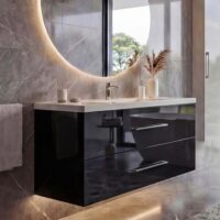 Premium Waschbecken mit Unterschrank hochglanz 90cm schwarz