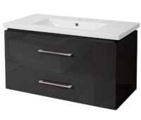 Premium Waschbecken mit Unterschrank hochglanz 90cm schwarz