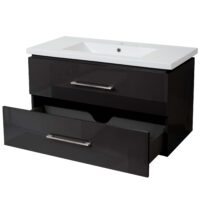 Premium Waschbecken mit Unterschrank hochglanz 90cm schwarz
