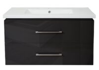 Premium Waschbecken mit Unterschrank hochglanz 90cm schwarz
