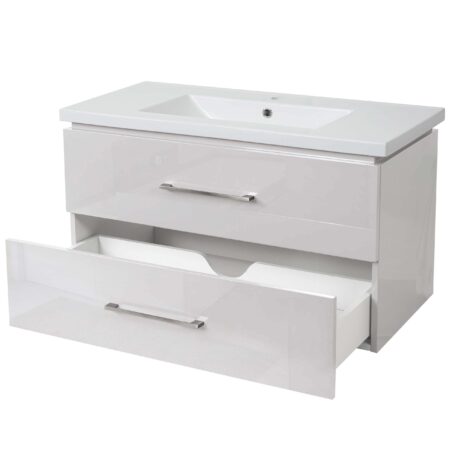 Premium Waschbecken mit Unterschrank hochglanz 90cm weiss