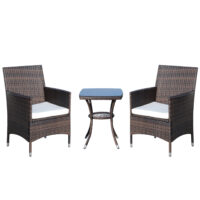 Braunes, klappbares Rattan-Balkonmöbel-Set.