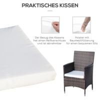 Braunes, klappbares Rattan-Balkonmöbel-Set.