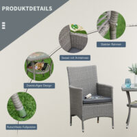 Dreiteiliges Rattan-Gartenmöbel-Set mit Tisch.
