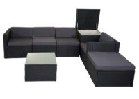 Rattan Lounge Sitzgruppe mit extra Kissenbox Anthrazit Kissen grau
