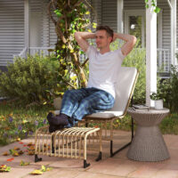 Rattan Relaxsessel mit Fusshocker für Garten mit Kissen