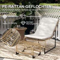 Rattan Relaxsessel mit Fusshocker für Garten mit Kissen