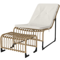 Rattan Relaxsessel mit Fusshocker für Garten mit Kissen