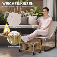 Rattan Relaxsessel mit Fusshocker für Garten mit Kissen