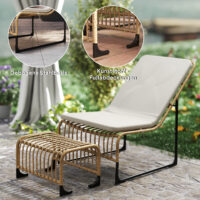 Rattan Relaxsessel mit Fusshocker für Garten mit Kissen