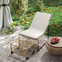 Rattan Relaxsessel mit Fusshocker für Garten mit Kissen
