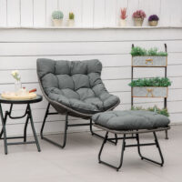 Rattan Relaxsessel Gartensessel mit Fusshocker Outdoor grau