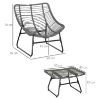 Rattan Relaxsessel Gartensessel mit Fusshocker Outdoor grau