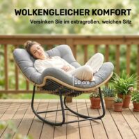 Rattan Schaukelstuhl mit Kissen für Garten Indoor Outdoor grau