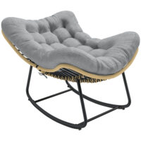 Rattan Schaukelstuhl mit Kissen für Garten Indoor Outdoor grau