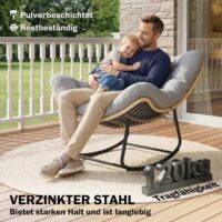 Rattan Schaukelstuhl mit Kissen für Garten Indoor Outdoor grau