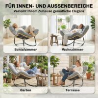 Rattan Schaukelstuhl mit Kissen für Garten Indoor Outdoor grau