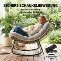Rattan Schaukelstuhl mit Kissen für Garten Indoor Outdoor grau