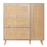 Rattan-Schuhkipper Schuhschrank 3 Kippfächer 2 Regalböden 127x120x24cm Eiche-Optik