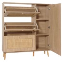 Rattan-Schuhkipper Schuhschrank 3 Kippfächer 2 Regalböden 127x120x24cm Eiche-Optik
