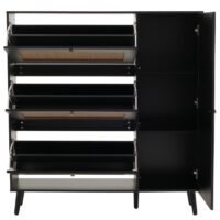 Rattan-Schuhkipper Schuhschrank 3 Kippfächer 2 Regalböden 127x120x24cm schwarz