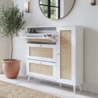 Rattan-Schuhkipper Schuhschrank 3 Kippfächer 2 Regalböden 127x120x24cm weiss
